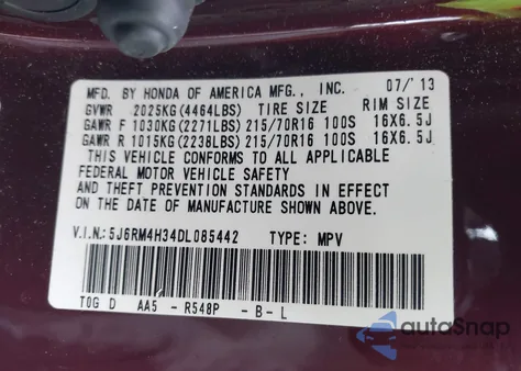 2013 Honda Cr-V Lx из США, поврежденный, VIN 5J6RM4H34DL085442